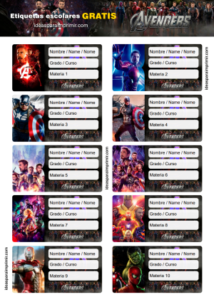 Etiquetas Escolares Avengers Vengadores Edita